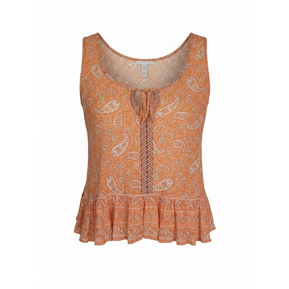 Patrons of Peace Boho Hippie Festival Coral Paisley Ruffle Tank Top Size XS